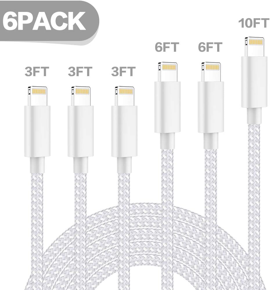 Multi-Size Phone Cable - TOXUS 6 Pack 3/3/3/6/6/10FT - MFi Certified Nylon Braided Fast Charging& Syncing Cord Compatible with iPhone Multi-Series Model