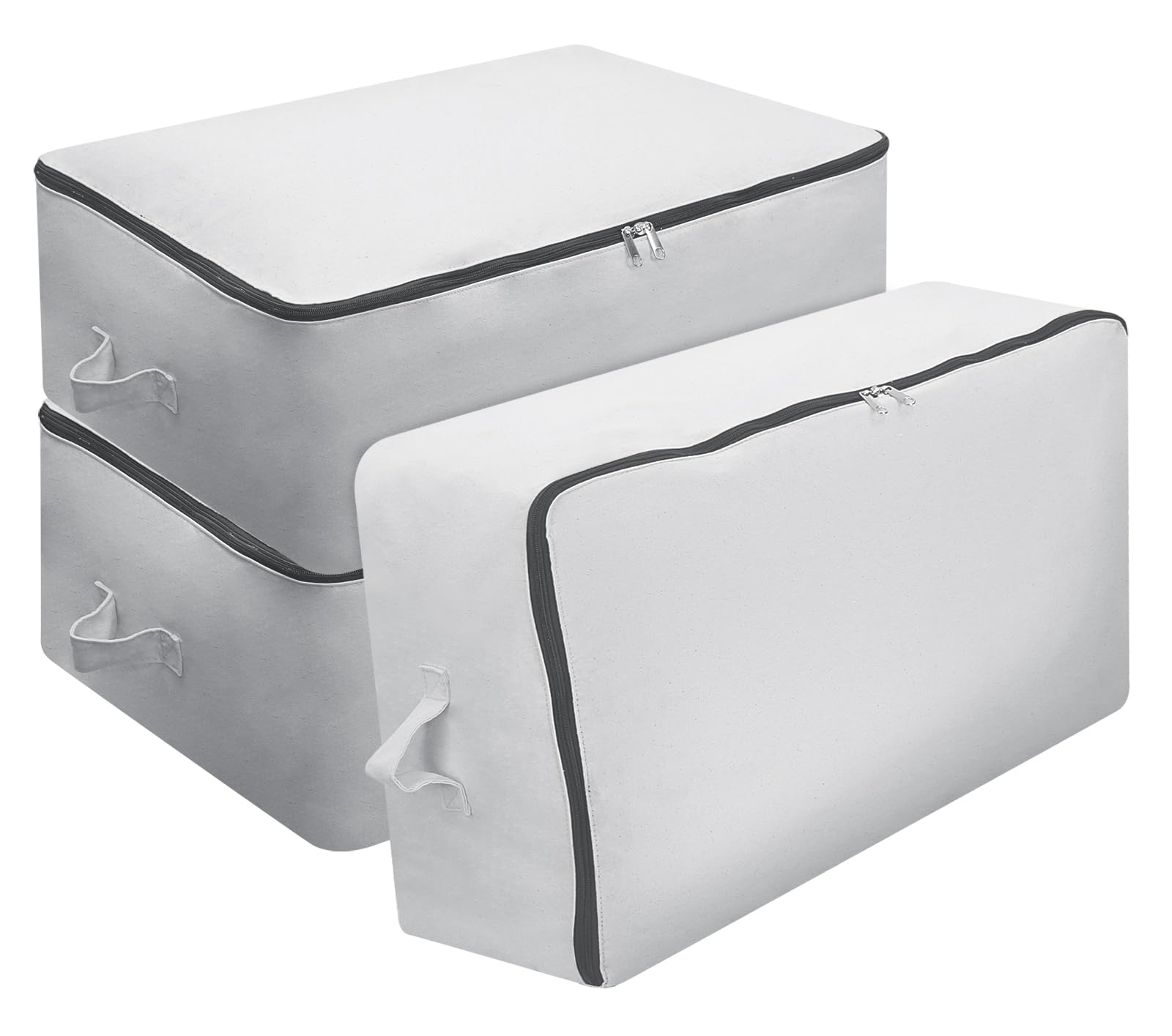 Omygarden Heavy Duty Canvas Storage Bags, Large Capacity for for Beddings, Comforters, Pillows, Blankets, Wardrobe Storage Organizer, Breathable & Washable, 65 * 47 * 22cm, Light Gray, 3 PCS