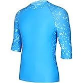 SEAOYOZO Men's Rash Guard Short Sleeve, UPF 50+ Swim Shirts for Men, SPF Sun Protection Shirts for Fishing Swimming