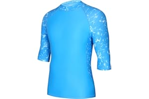 SEAOYOZO Men's Rash Guard Short Sleeve, UPF 50+ Swim Shirts for Men, SPF Sun Protection Shirts for Fishing Swimming
