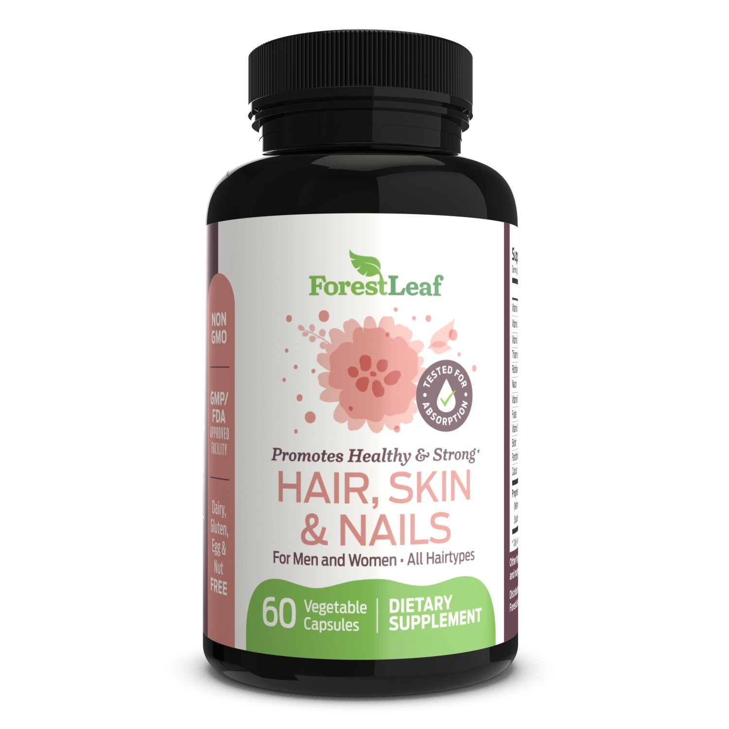Hair Skin and Nails Supplement For Men and Women - All Natural Biotin, Keratin, Bamboo Regrowth Formula For All Hair Types - 60 Vegetarian Capsules – By Forestleaf