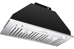 MCBON Range Hood Insert 36 Inch, 600 CFM Range Hood Insert, Vent Hood Insert, Ducted/Ductless Convertible Range Hood Insert, Black Insert Range Hood 36 Inch, Stainless Steel Range Hood, IE71-BLACK-36