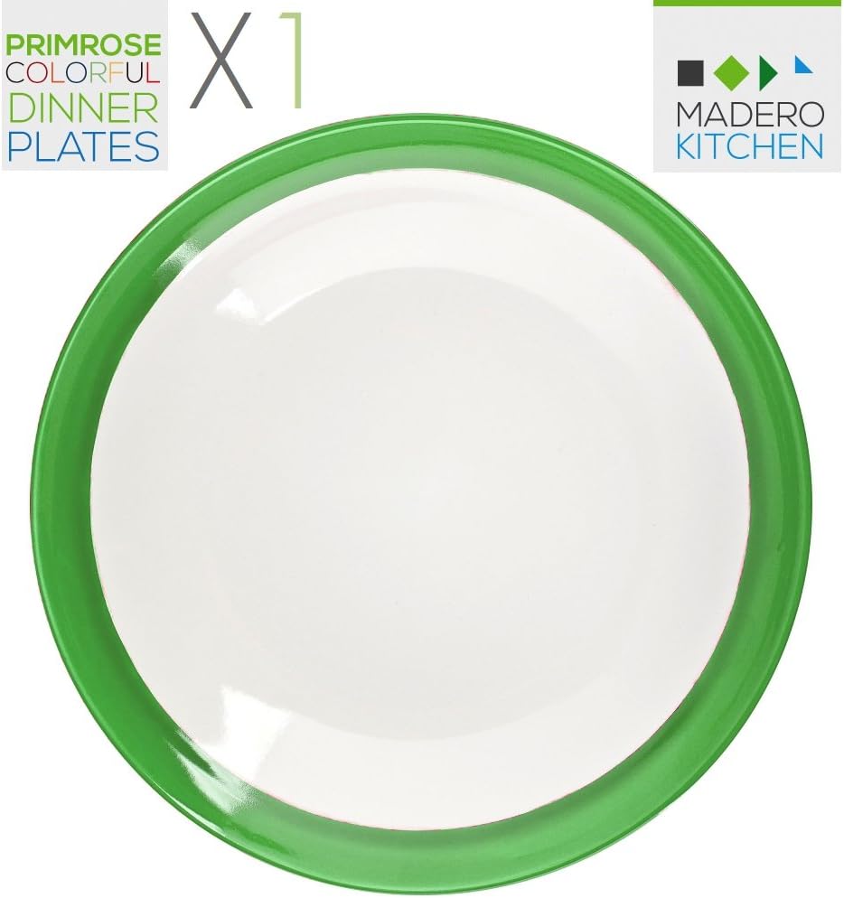 Primrose Colorful Dinner Plates X1 GREEN by Madero Kitchen - Single LARGE SIZE Ceramic Plate - 11 Inch - 100% Secure Packaging - BEAUTIFUL round DESIGN!