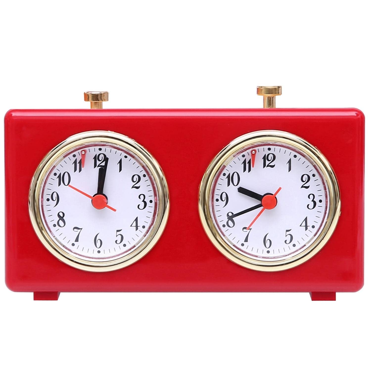 Photo 1 of Retro Analog Chess Clock Timer - Wind-Up Mechanical Chess Clock with Large Easy-to-Read Dials, No Battery Needed (Red)