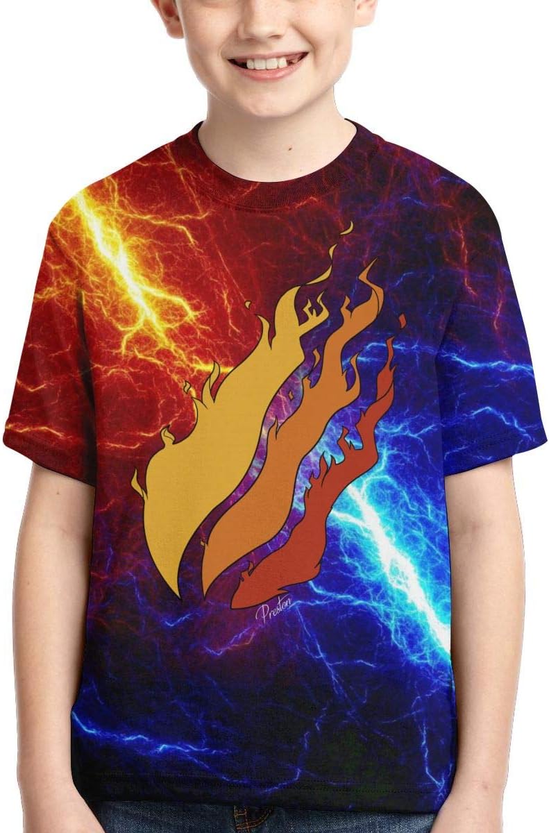 Zebing Kids Boys Girls Preston Playz Fire Nation T-Shirt Boys Cotton Crewneck Tee Shirts, Color B, Small
