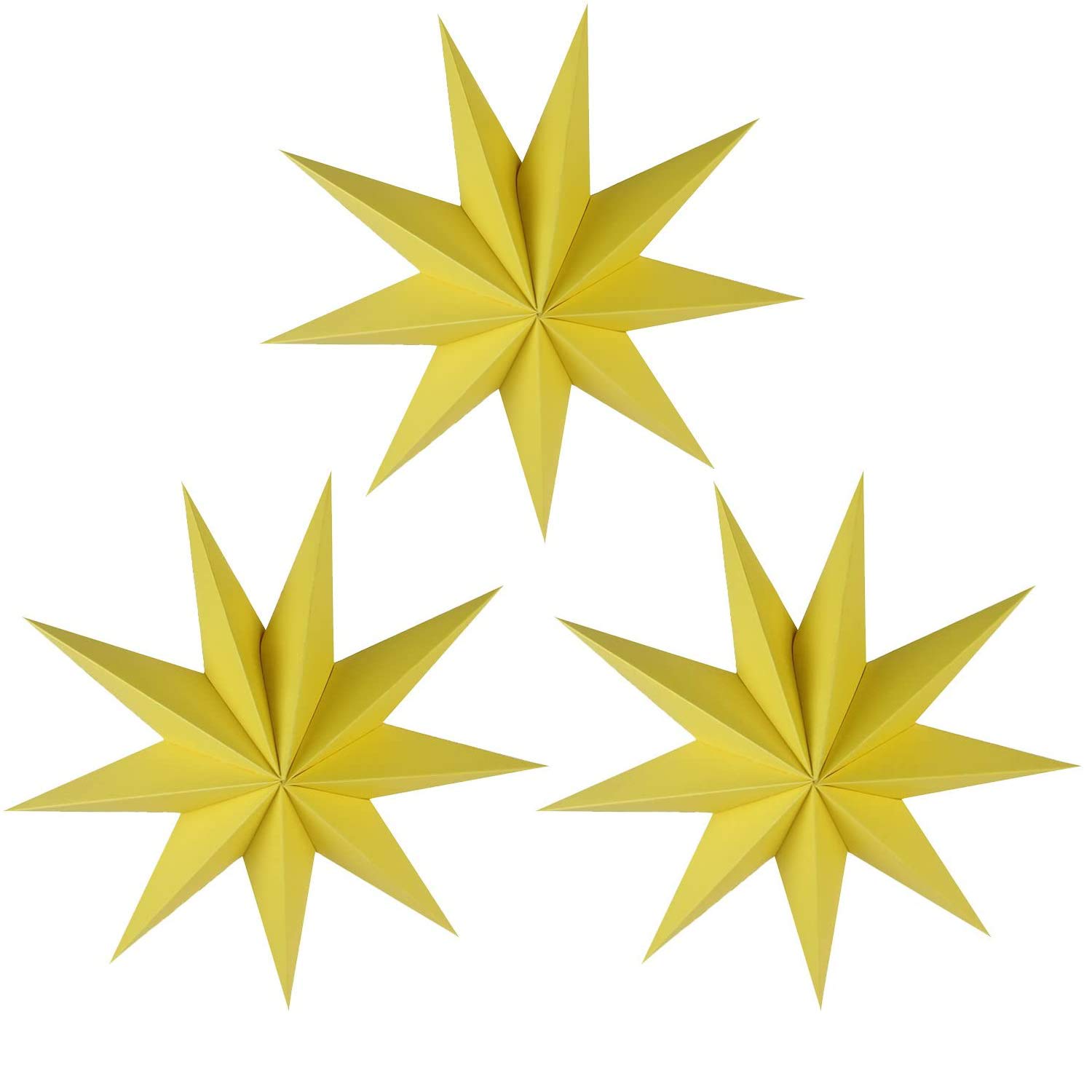 3 Pieces 9-Pointed White Paper Star Christmas Decorations Ceiling Tree Decorations Room Hanging Hanging Lampshade Christmas Holiday, Baby Shower,Weddings, Birthday Party Decorations (Yellow)