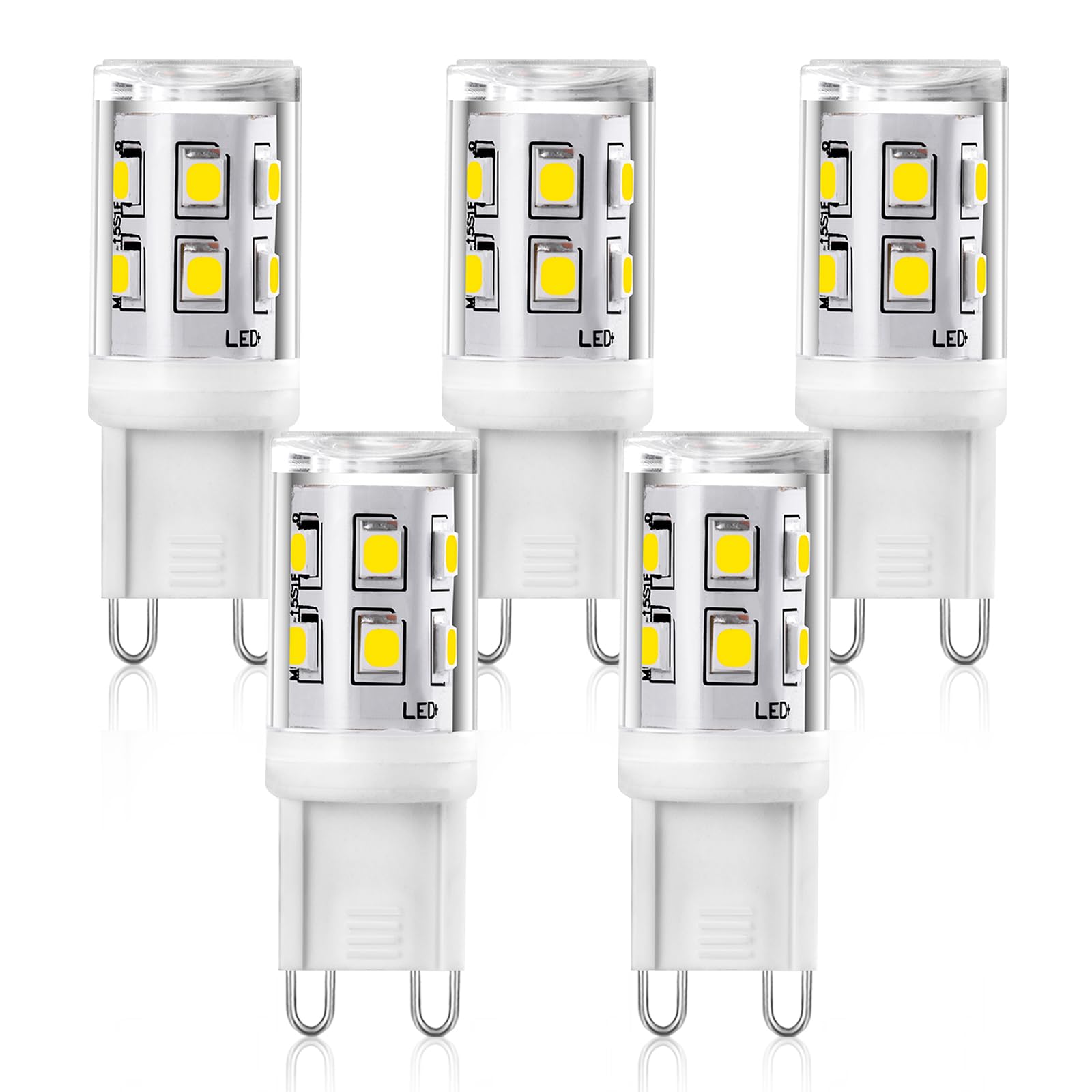 Yuiip G9 LED Light Bulb 2W, Equivalent to 20W/25W Halogen, 6000K Cool White, Non-Dimmable, 360° Beam Angle, G9 Capsule Base, Energy Efficient, AC 220-240V, 5-Pack