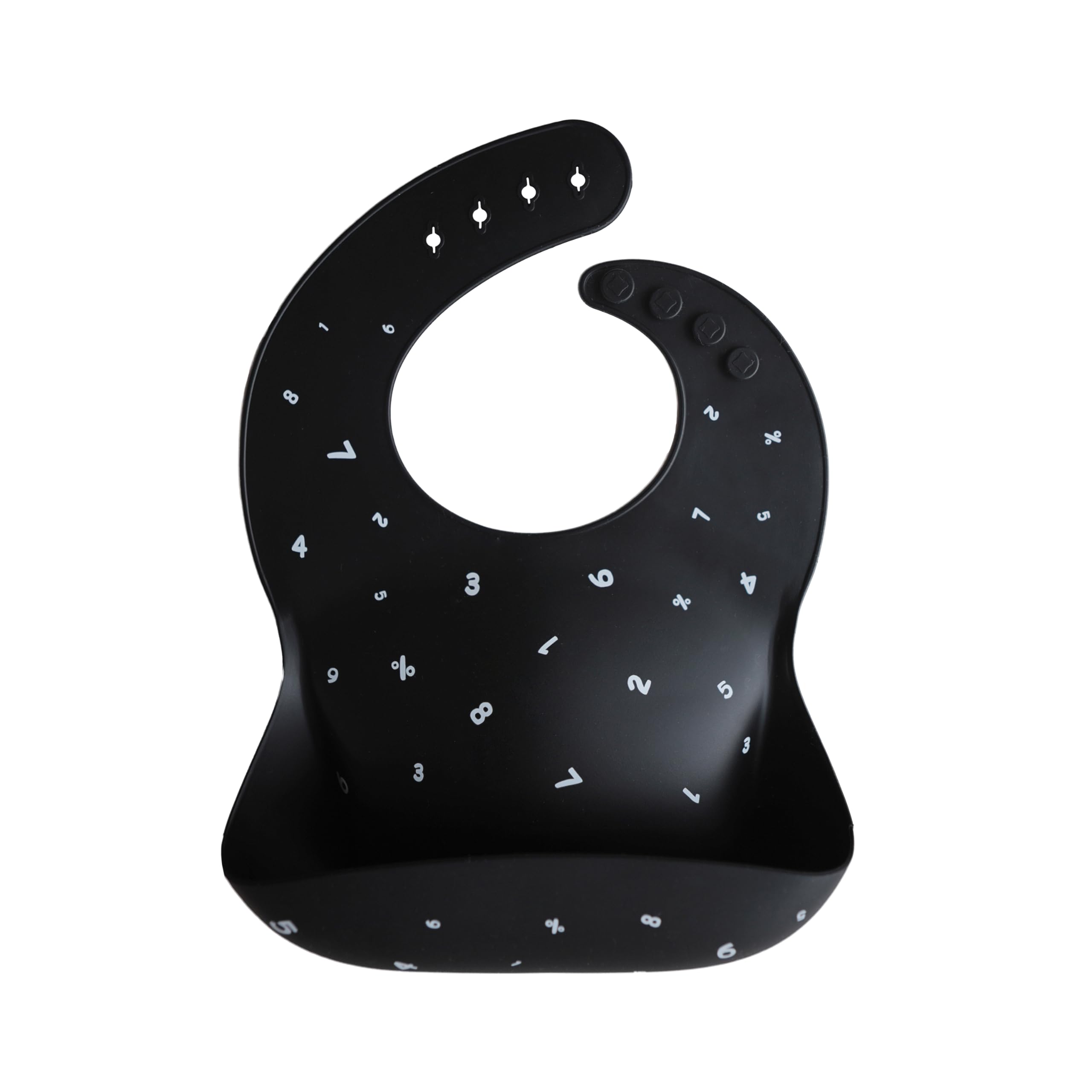Mushie Baby Silicone Bib | Adjustable Fit Waterproof Bibs | Easy Wipe Baby Feeding Bibs | 4 Adjustable Sizes with Deep Front Pockets | 100% BPA and Phthalate Free (Black Numbers)