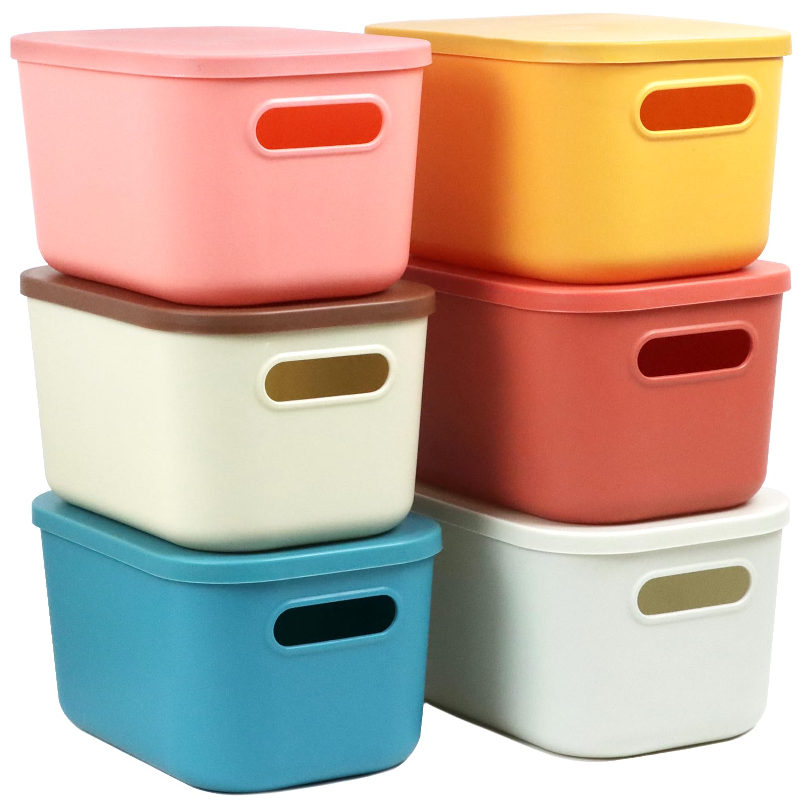 Photo 1 of 6Pcs Small Storage Bins with Lids, Stackable Plastic Organizer Bin Storage Containers for Organizing, Shelf Baskets for Pantry Cabinet Shelves Desktop Freezer Drawer Organization (6 Color, Small)