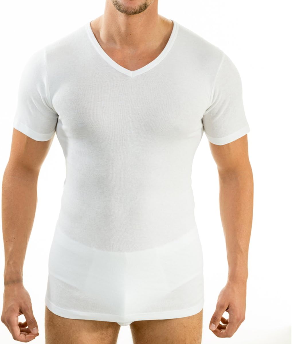 HERMKO4880-3 Men's Short-Sleeve Business Shirt with V-Neckline, Made of 100% Organic Cotton
