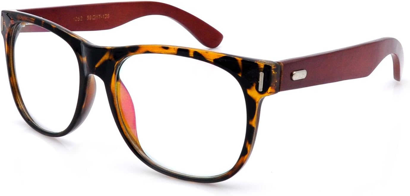 Large Frame Wood Glasses Retro Nerd Costume Glasses Oversized Tortoise Eyeglasses Clear Lens