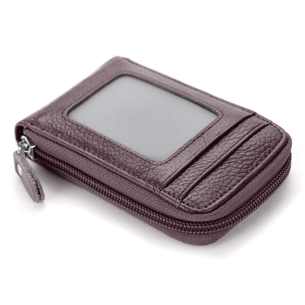 BAKUN Premium Leather Slim Zipper Business/Credit Card Wallet Case Holder with Clear Photo Slot, Security Travel Wallet (Brown)