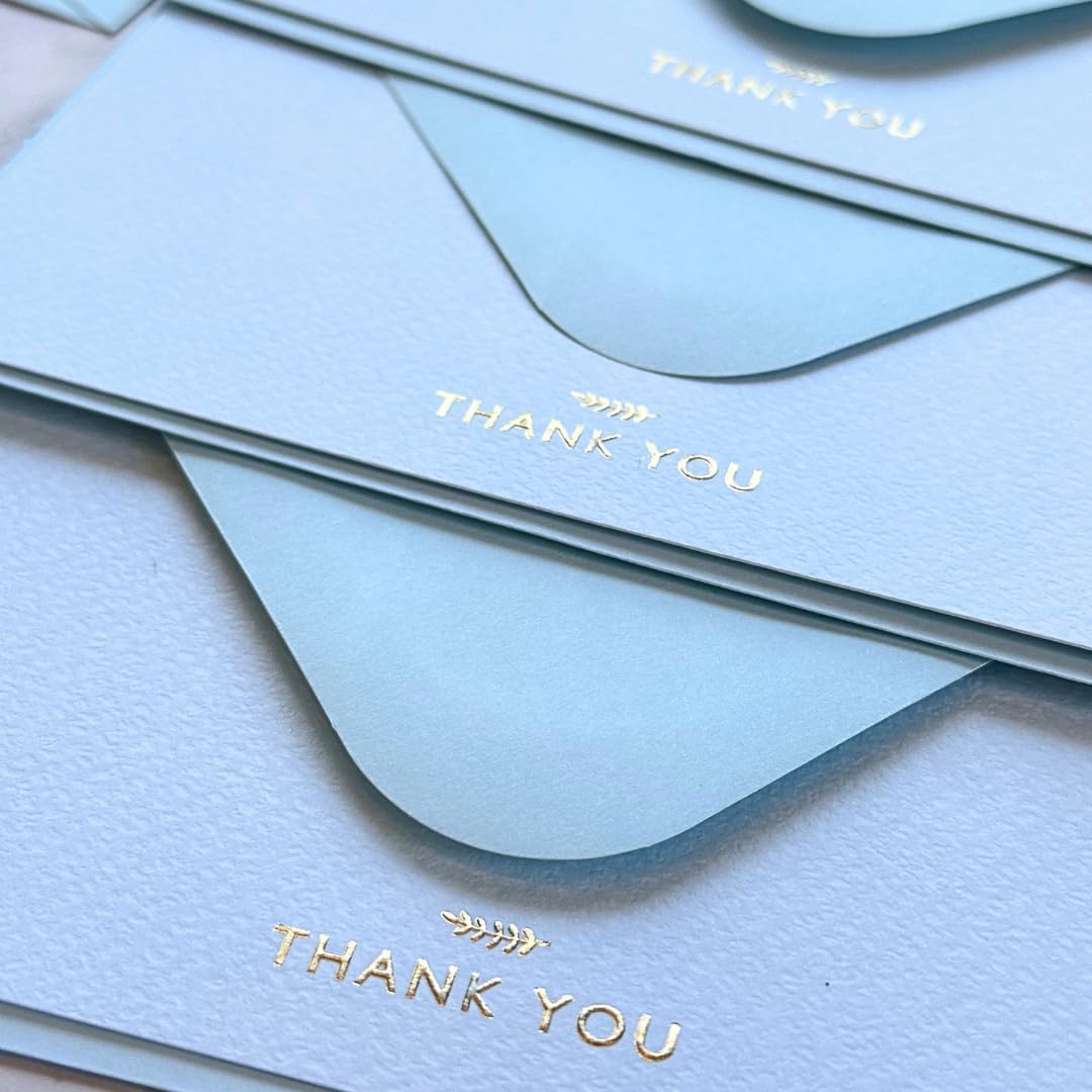 Photo 1 of RUN2PRINT Thank You Cards with Envelopes & Gold Foil Stickers – 36?Pack Flat Dusty Blue Cards (4?×6?) – Embossed Italian Textured Thick Paper – For Weddings, Business & Every Occasion (Carolina Blue, Pack of 36)