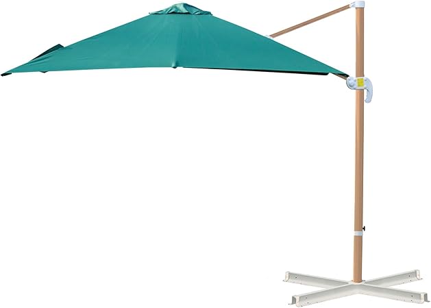 Amazon Com Outsunny 10ft X 10 Ft Patio Offset Parasol Hanging Cantilever Umbrella With Deluxe Wood Pattern Effect Design Adjustable Tilt And 360 Rotation Green Garden Outdoor