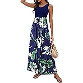 Sherosa Women's Summer Sleeveless Boho Floral Maxi Dresses Chevron Striped Casual Tank Flowy Long Sundress Beach Vacation