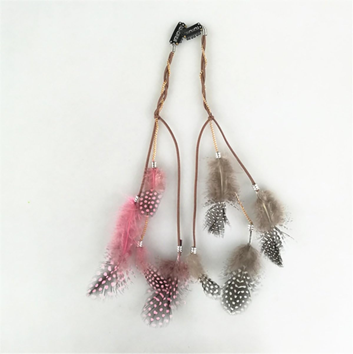 Fodattm 6PCS Girls Lady Women Handmade Colourful Boho Hippie Hair Extensions with Feather Clip Comb Hairpin Headdress Headband DIY Accessories - Image 5