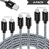 Nylon Braided Micro USB Cable, iProductsUS Android Charger Cable, 6Packs [2x7in/2x3ft/2x6ft] 2.1 A High Speed Durable Charging Cable for Samsung Galaxy/LG/Nexus/Nokia/HTC/MP3/Tablet/Kindle/PS4