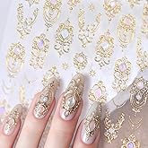 Self-Adhesive Gem Nail Stickers Vintage Style Totem Nail Supplies Embossed Gold Jewelry Ribbon Nails Decals Pink Diamond Nails Designs Baroque Scepter Nails Art Decoration for Women Manicure 1 Sheet