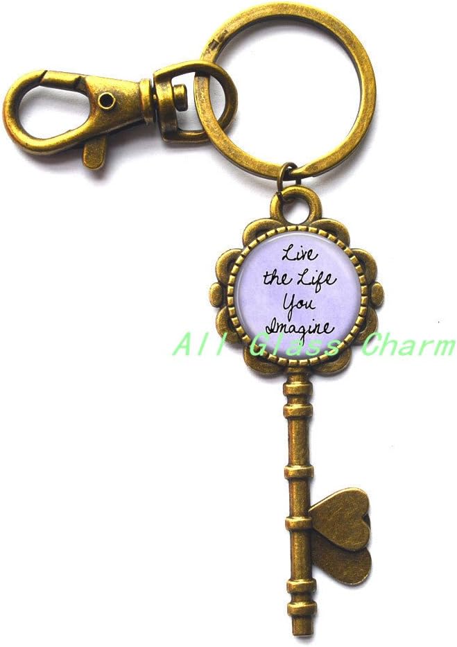 Beautiful Key Keychain, Inspirational Quote Jewelry "Live the Life You Imagine