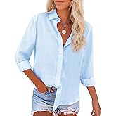 siliteelon Button Down Shirts for Women Dress Shirts Long Sleeve Wrinkle-Free Blouse Casual Solid Office Work Tunic Top - Be Sky Blue XL