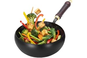Uncoated Thick Iron Pot, Japanese Iron Pan with Glass Lid Cookwares, Hand-Forged Cast Iron Wok for Gas, Electric & Induction,