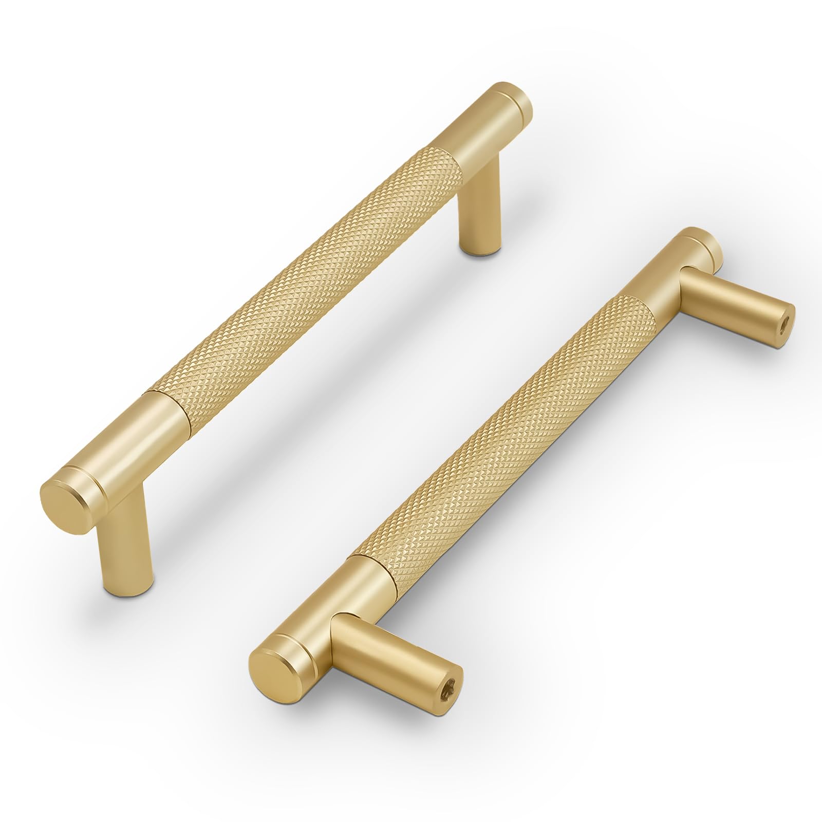COTYKILEY 10 Pack 5 Inch(128mm) Brushed Brass Gold Knurled Kitchen Cabinet Pulls