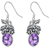 Plesitep Natural Amethyst Dangle Drop Earrings for Women 925 Sterling Silver Earring for Her Oval Gemstone Birthstone Jewelry for Mom Wife