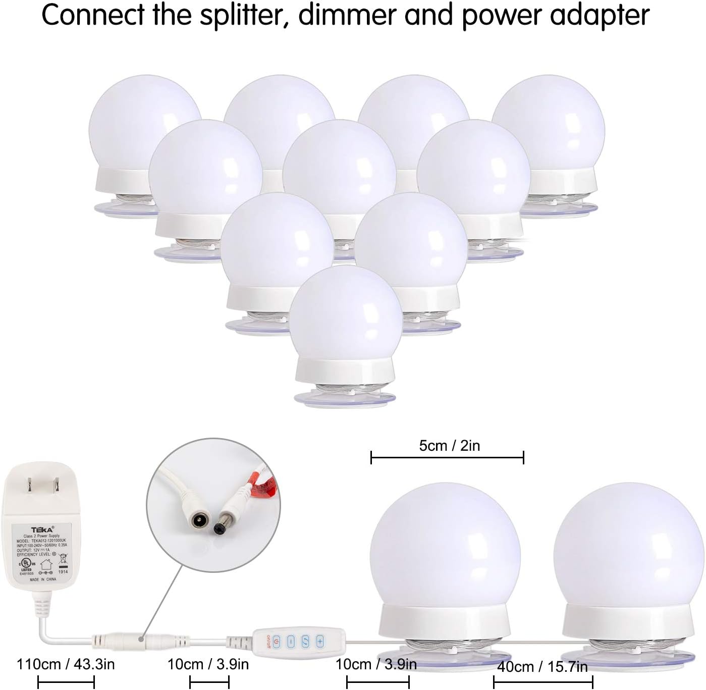 Upgraded Hollywood Style Vanity Mirror Lights Kit, 10 Dimmable LED Bulbs with 3 Color Modes, Best for Makeup Dressing Table Bathroom Dressing Room, Power Supply Plug in Lightings (Mirror Not Include): Home Improvement