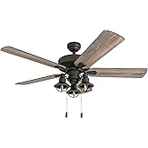 Prominence Home Ennora, 52 Inch Farmhouse LED Ceiling Fan with Light, Pull Chain, Three Mounting Options, 5 Dual Finish Blade