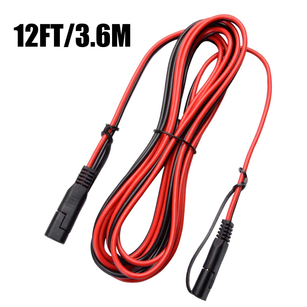 FICBOX 12FT SAE to SAE Connector Extension Cable 16AWG 2 Pin Wire With Dust Cap for Solar Panel Battery Charge