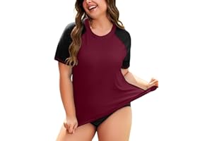 COOTRY Womens Plus Size Rash Guard Short Sleeve Swim Shirt UPF 50+ Sun Protection Swimsuit Top