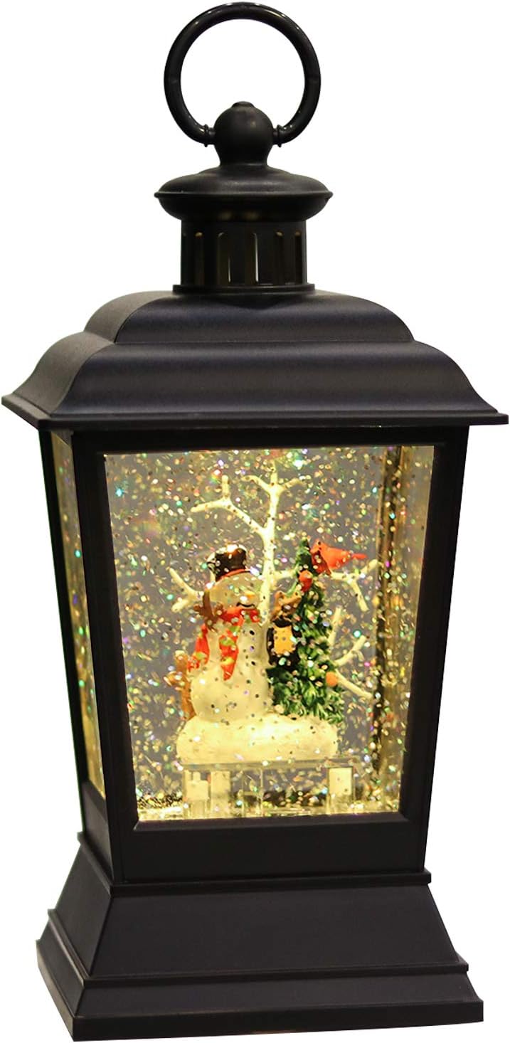 Snow Globes - DRomance Christmas Snow Globe Lantern Battery Operated with 6 Hour Timer, Snowman Scene Lighted Water Glitter Spinning Snow Globe Lamp for Christmas (4” x 4” x 10”)