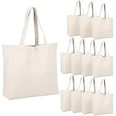 Segarty Canvas Tote Bag, 12 Pack Cotton Heavy Duty Handy Reusable Washable Grocery Shopping Cart Trolley Bags Folding Durable Economical with Handles for Women, Home Kitchen, Markets
