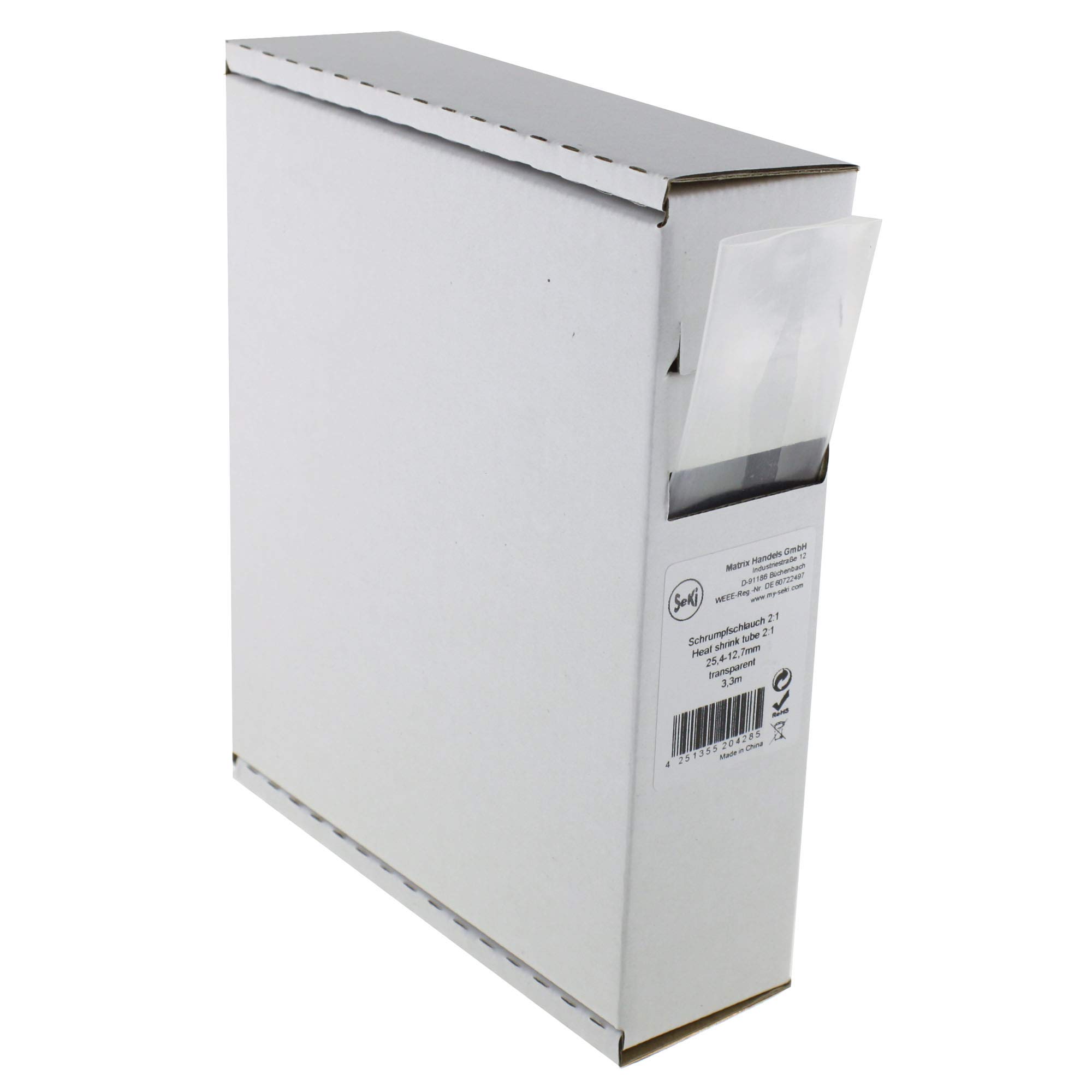 Shrink Tubing Transparent 2:1 25.4-12.7 mm 3.3 m Dispenser Box