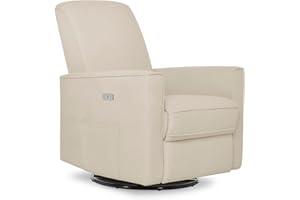 Evolur Harlow Upholstered Power Glider Recliner with USB Charging – Rocking & 275° Swivel with Smooth Glide – Greenguard Gold & FSC Certified – Modern Nursery and Living Room Chair in Light Sand