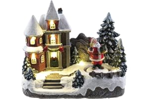 Lightahead Christmas LED Lighted Village House Figurine with Turning Santa Musical Decoration with 8 melodies