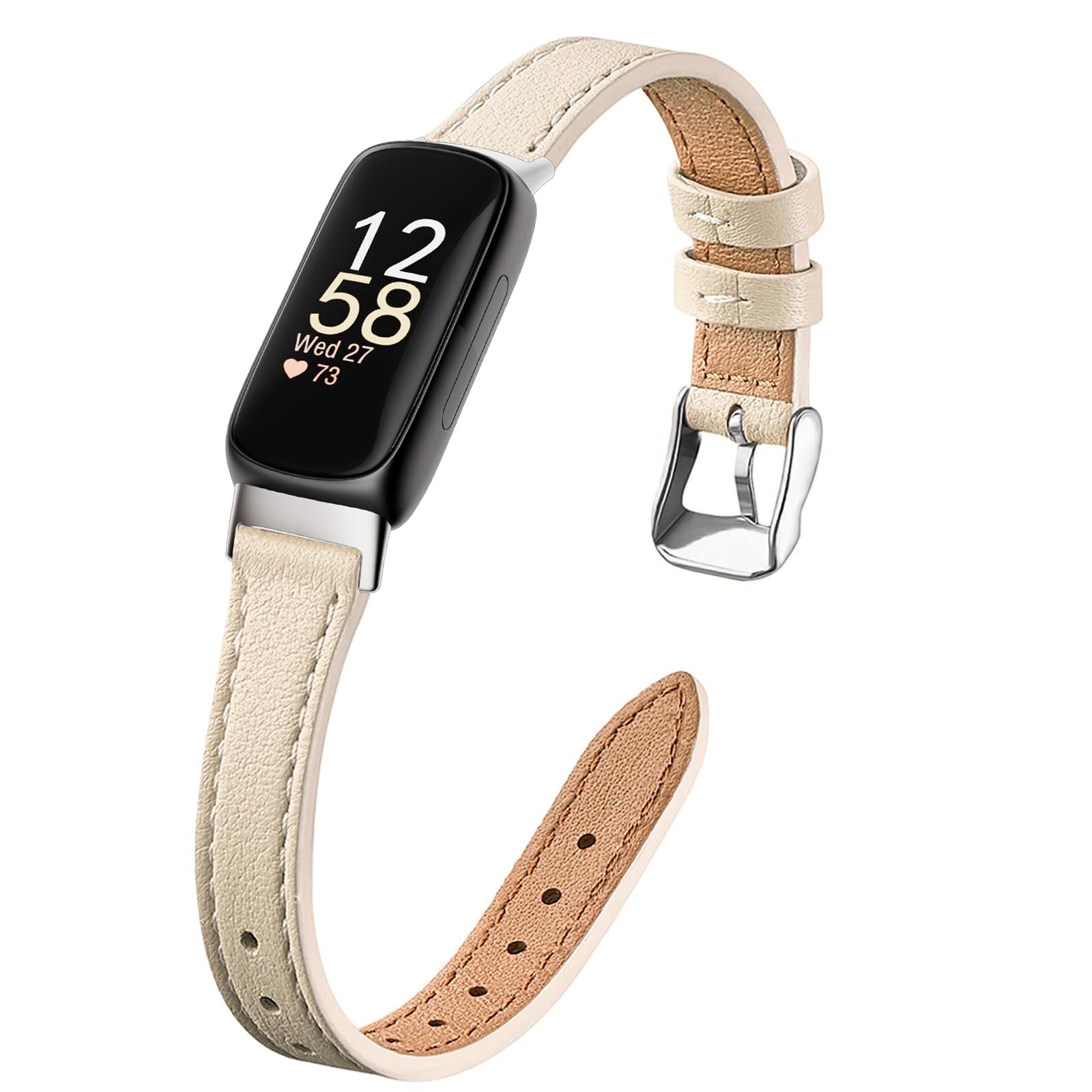 Slim Leather Band Compatible with Fitbit Inspire 3 Women,Top Grain Genuine Leather Strap Thin Wristband for Fitbit Inspire 2 1