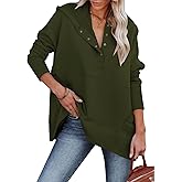Women Causal Long Sleeve Hoodie Oversied Button Collar V Neck Sweatshirt Trendy Pullover Tops With Pockets Fashion 2024