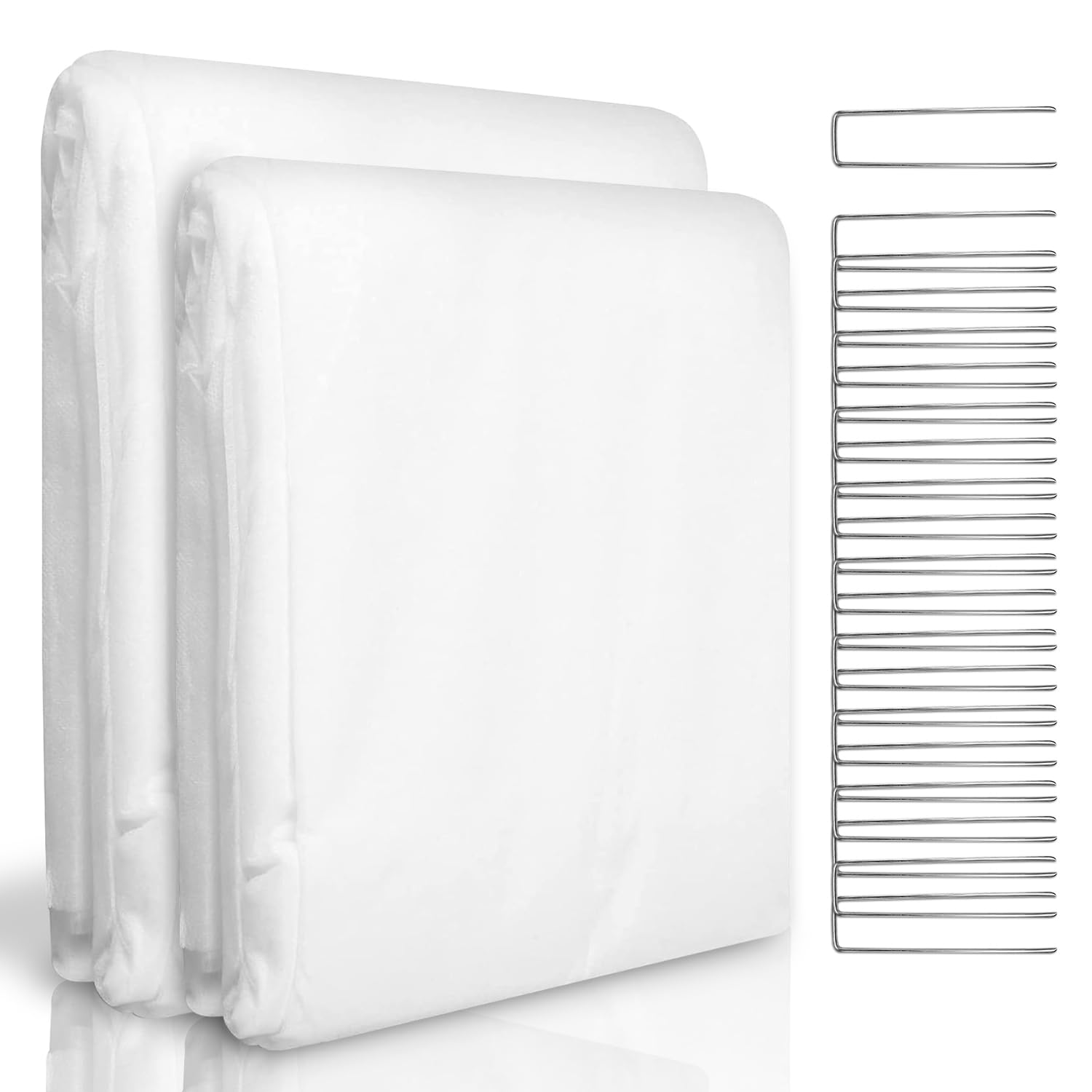 WISD Garden Fleece Frost Protection - 60gsm Horticultural Fleece Winter Plant Covers with 20 U-Shaped Ground Pegs - Reusable Frost Blanket for Outdoor Garden Plants in Cold Weather (White, 2x10m)