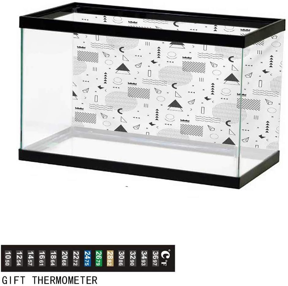 wwwhsl Aquarium Background,Black and White,Abstract Composition of Monochrome Geometric Shapes Pattern Grid Squares,Black White Fish Tank Backdrop