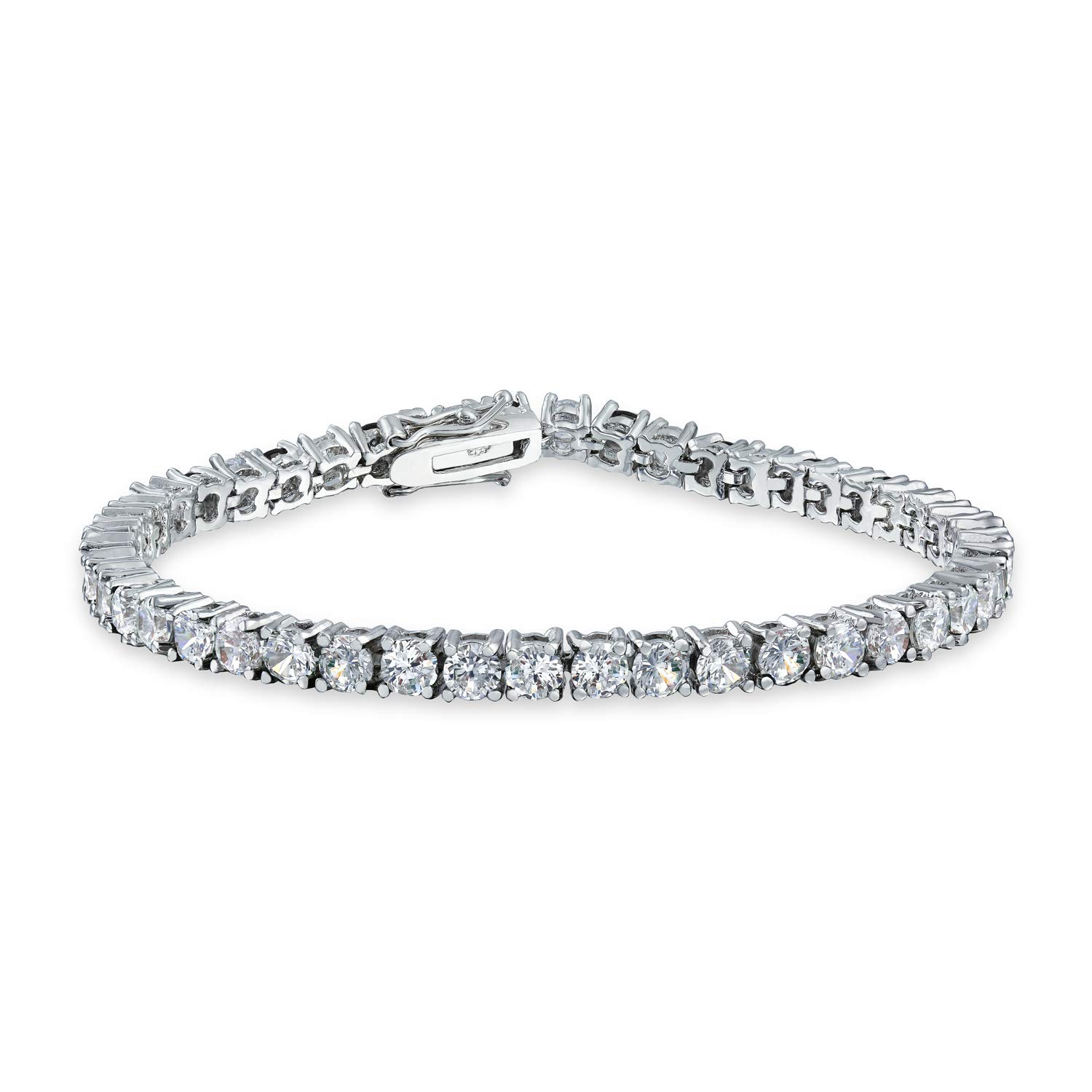 Bling Jewelry 12 CTW 4 Prong Basket Set Solitaire Round Clear White Cubic Zirconia AAA CZ Tennis Bracelet For Women Prom Bride Silver Plated
