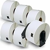 BETCKEY - Compatible Large Address Labels Replacement for Brother DK-1208 (1.4" x 3.5"), Use with Brother QL Label Printers [6 Rolls + 1 Reusable Cartridge]