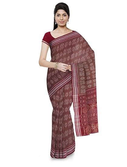 Odisha handloom Sambalpuri Handloom Womens Cotton Saree (Red & Brown)