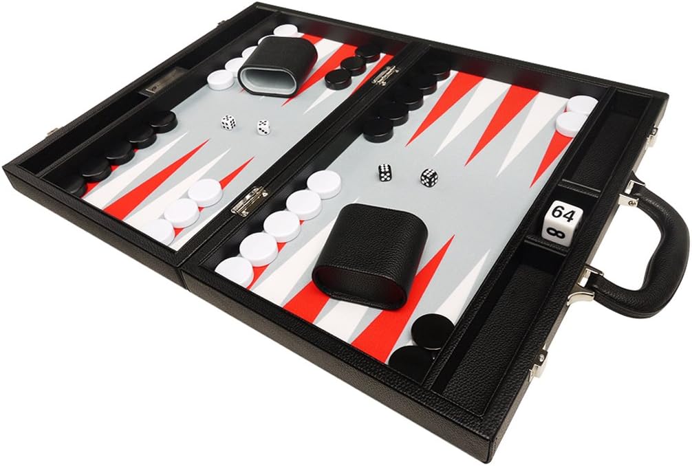 40 X 53 Cm Premium Backgammon Set - Schwarz Mit Scarlet Red Und Patriot Blue Poi