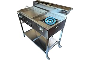 GAS SHARK Burner Stove and Griddle Cart | 20” Griddle with 30,000 BTU Cast Iron Burner Stove | Propane | Stainless Steel Flat Top | 3 Condiment Containers | Portable | Outdoor Home & Commercial Use