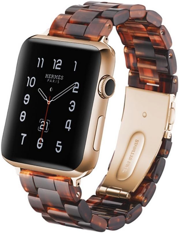 Herbstze for SmartWatch Band 38mm/40mm, Fashion Resin Replacement Band Bracelet with Metal Stainless Steel Buckle for SmartWatch Series 5 4 3 2 1 (Tortoise-Tone)