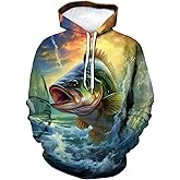 LAOLIUSN Men's Fishing Hoodie - Animal Theme, Realistic Graphic Sweatshirt