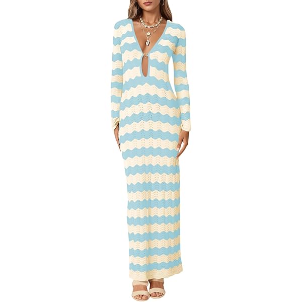 HzDazrl Women See Through Knit Long Dress Sexy V Neck Long Sleeve Slim Fit Knitted Crochet Maxi Dress Beach Cover Up (Button Front Apricot, S) at Amazon Women's Clothing store HzDazrl Women See Through Knit Long Dress Sexy V Neck Long Sleeve Slim Fit Knitted Crochet Maxi Dress Beach Cover Up (Button Front Apricot, S) at Amazon Women's Clothing store