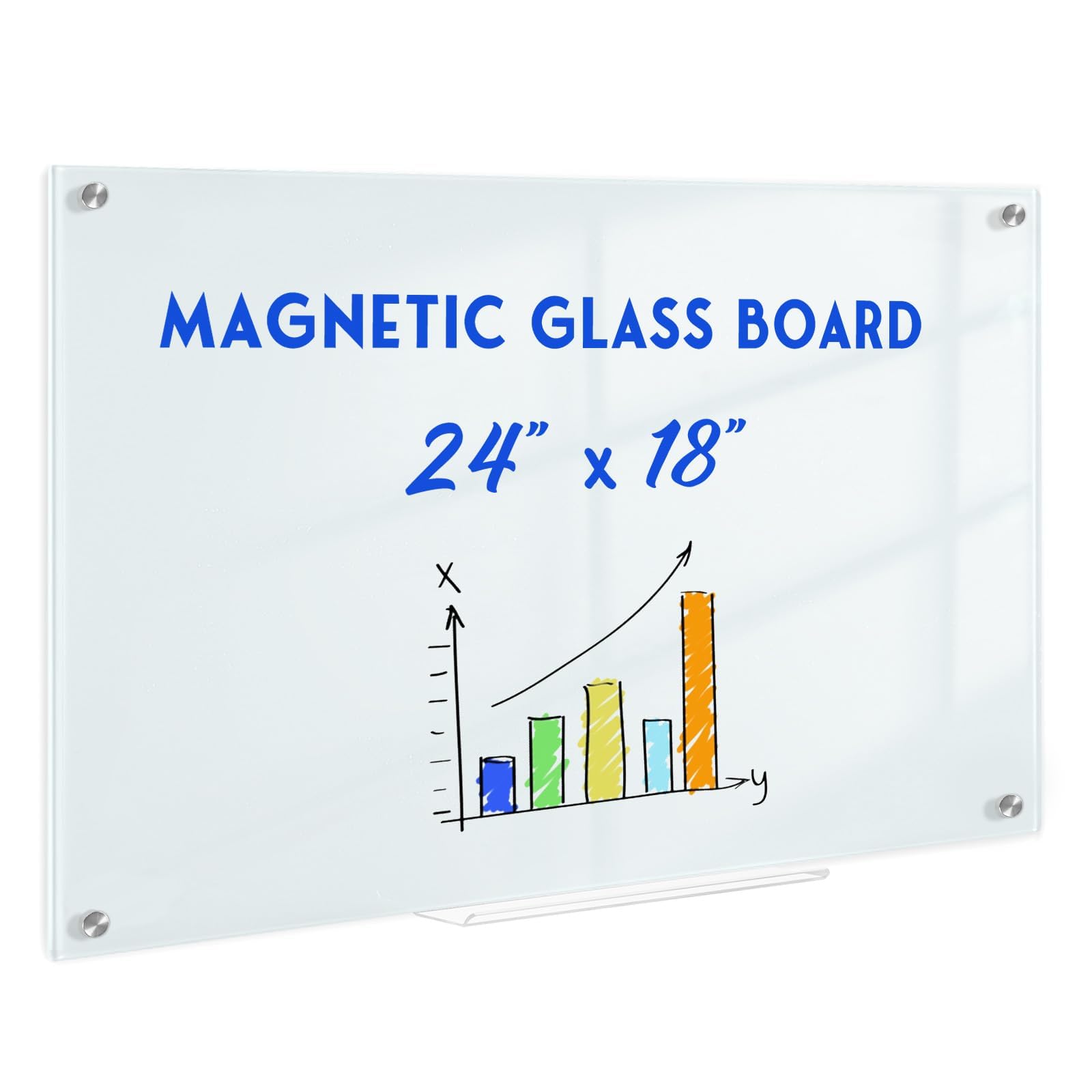 QUEENLINK Magnetic Glass Board – 45x60cm, Dry Erase Board, Pen Tray, Magnetic Glass Whiteboard for Notices, Reminders, Presentations, Normal White