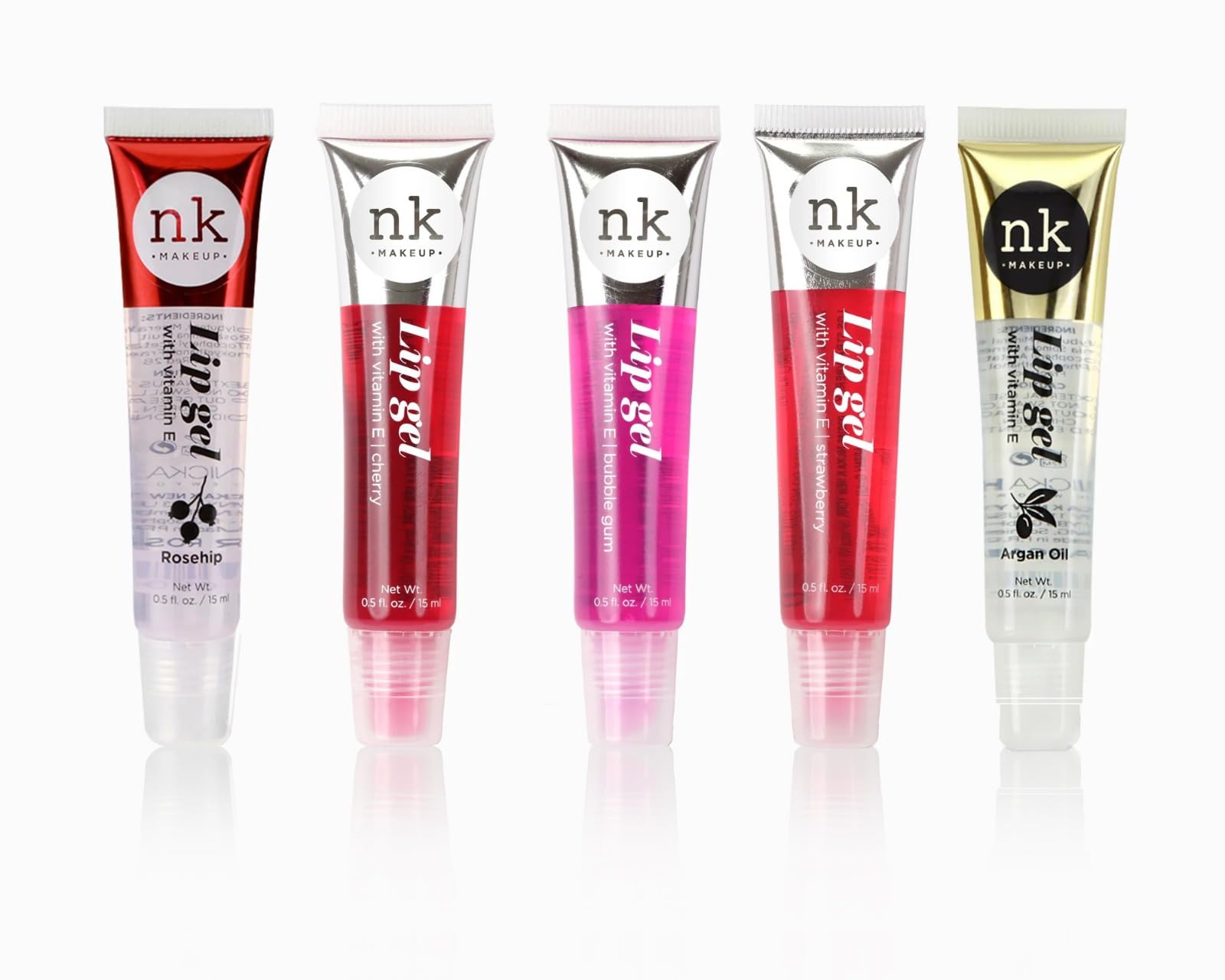 NIcka K New York 5 Pack Lip Gels: Rosehip, Cherry, Bubblegum, Strawberry, Argan - Bundled by Smart Cutie